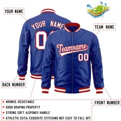 Royal White-Red Varsity Full-Zip Letterman Bomber Jacket 2