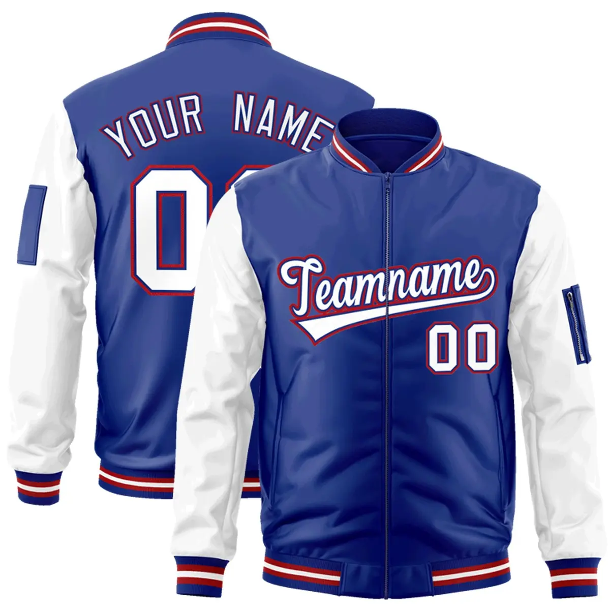 Royal White-Red Varsity Raglan Letterman Bomber Jacket