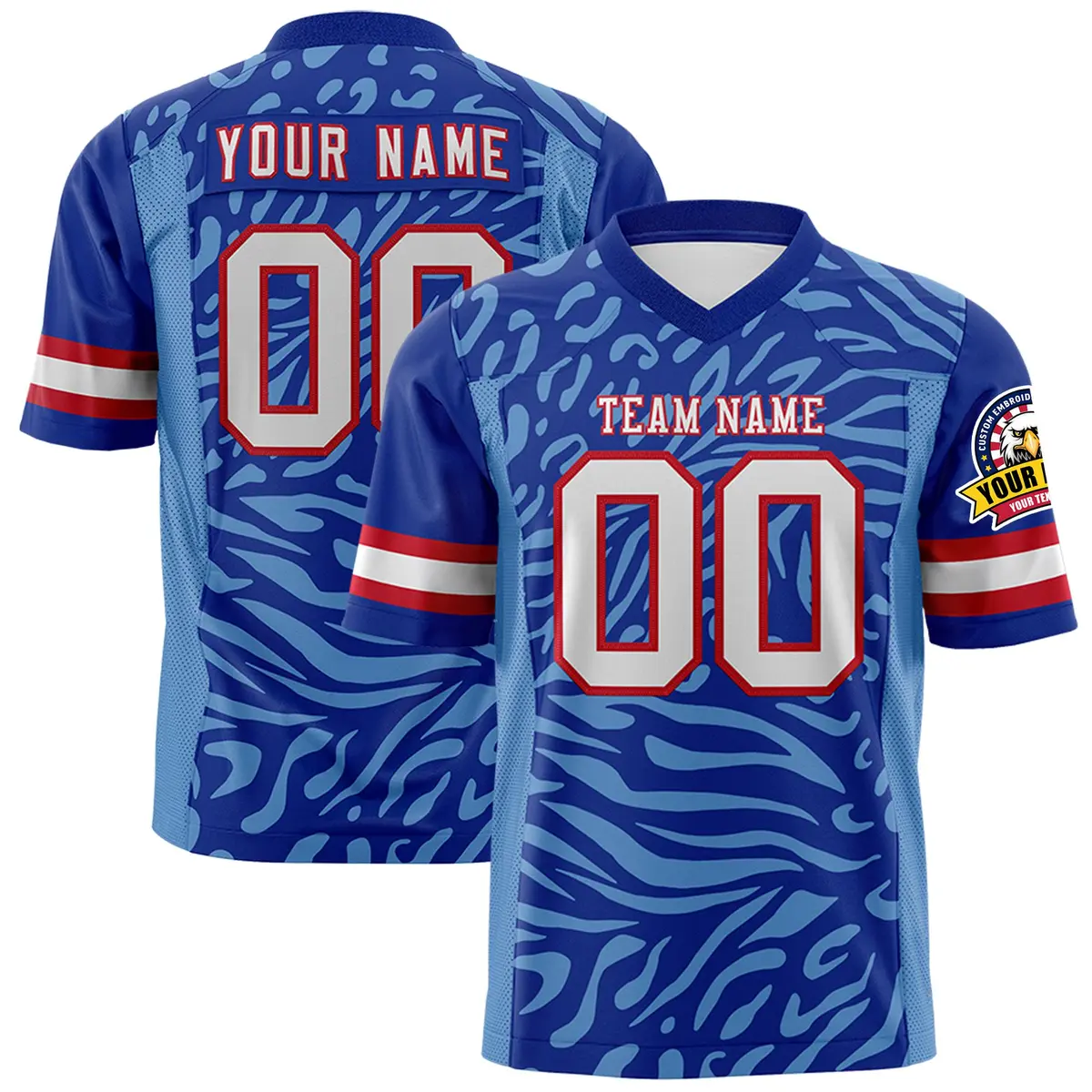 Royal White-Red Zebra Stripes Football Jersey
