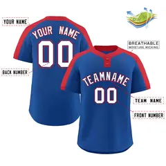 Royal White-Royal Classic Style Two-Button Softball Jersey 2