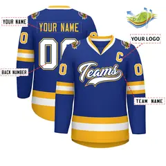 Royal White Royal-Gold Classic Hockey Jersey 2
