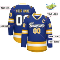 Royal White Royal-Gold Classic Hockey Jersey 2