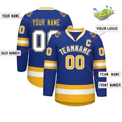 Royal White Royal-Gold Classic Hockey Jersey 2