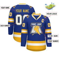 Royal White Royal-Gold Classic Hockey Jersey 2