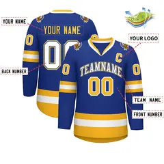Royal White Royal-Gold Classic Hockey Jersey 2