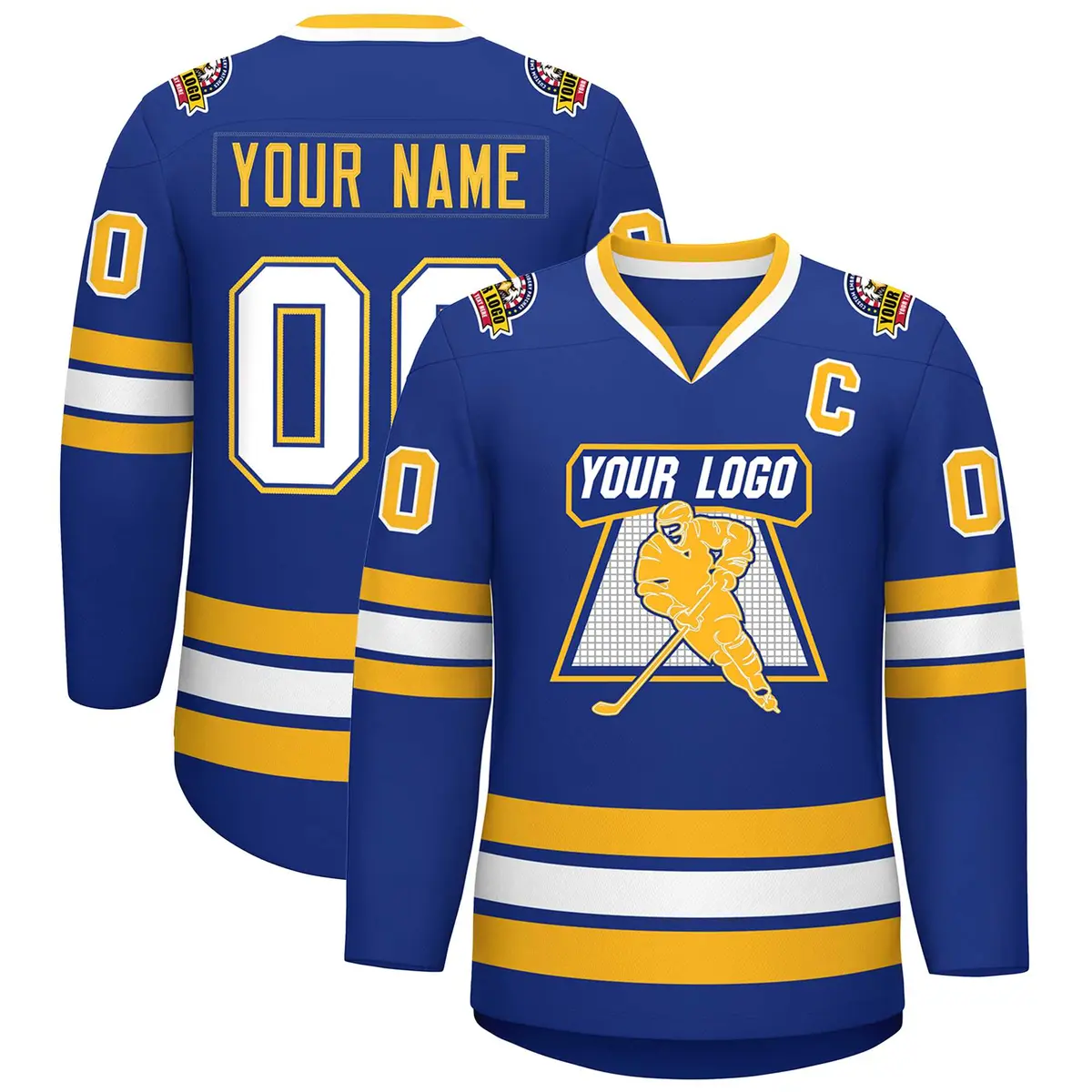 Royal White Royal-Gold Classic Hockey Jersey