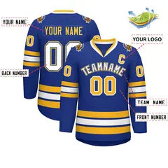 Royal White Royal-Gold Classic Hockey Jersey 2