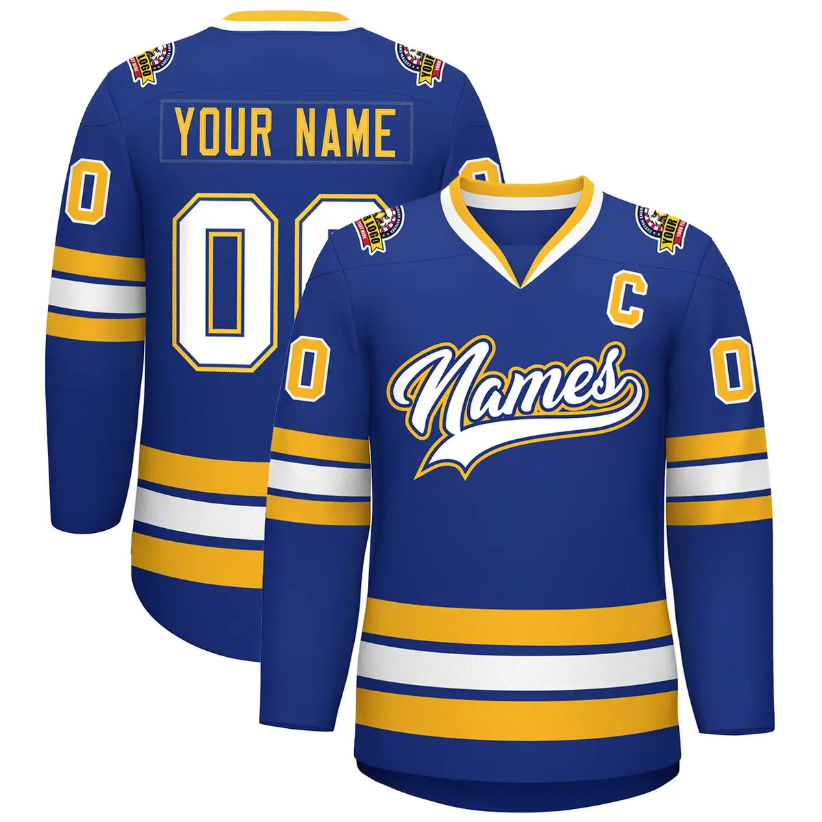 Royal White Royal-Gold Classic Hockey Jersey