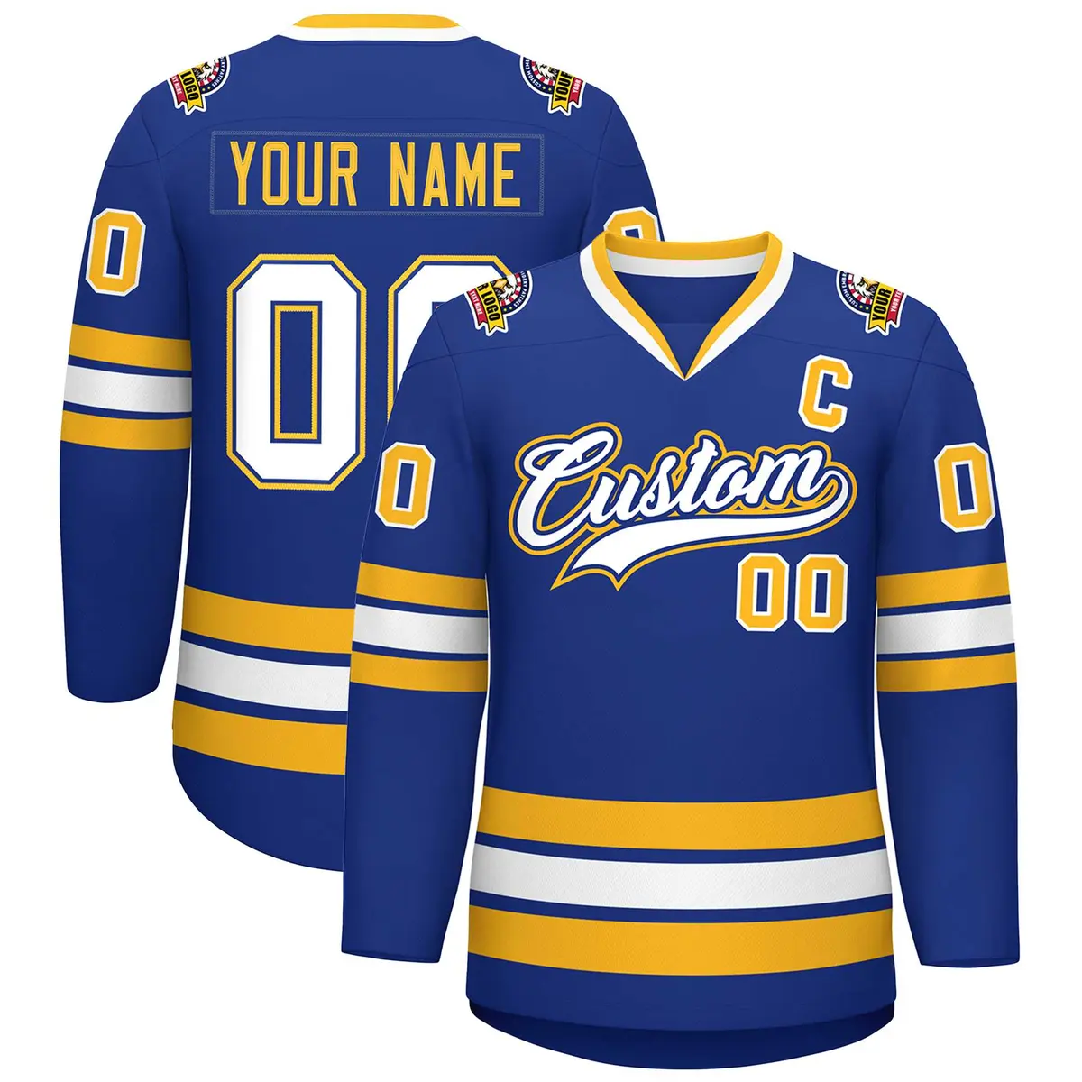Royal White Royal-Gold Classic Hockey Jersey