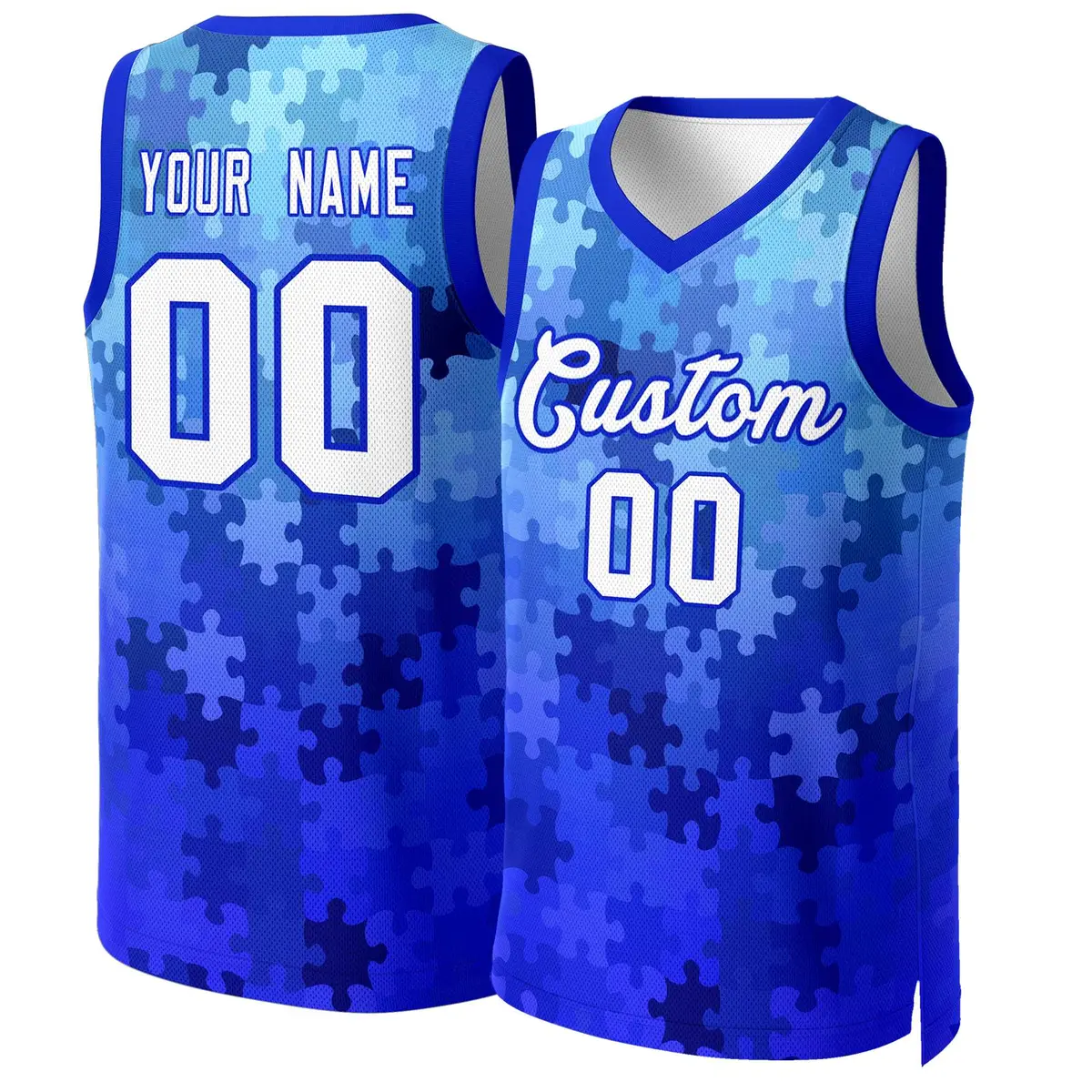 Royal White-Royal Graffiti Pattern Mesh Basketball Jersey