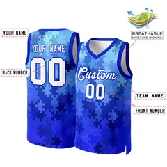 Royal White-Royal Graffiti Pattern Mesh Basketball Jersey 2