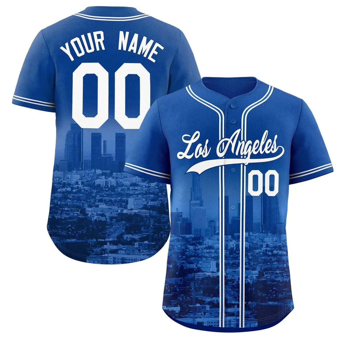 Royal White-Royal Los Angeles City Skyline Baseball Jersey