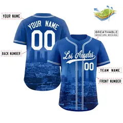Royal White-Royal Los Angeles City Skyline Baseball Jersey 2