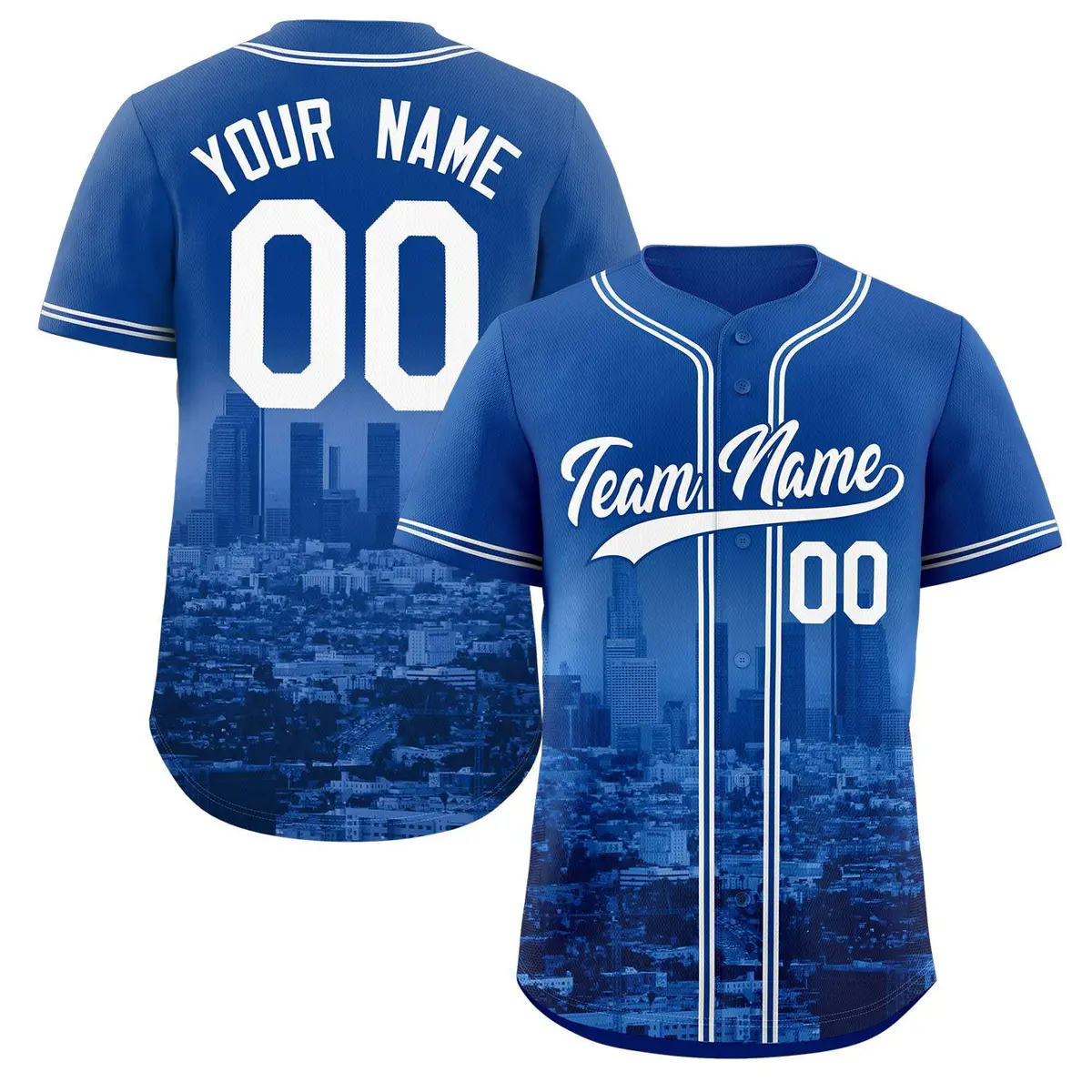 Royal White-Royal Los Angeles City Skyline Baseball Jersey