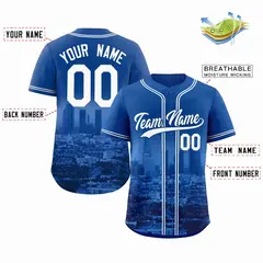 Royal White-Royal Los Angeles City Skyline Baseball Jersey 2
