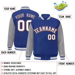 Royal White-Royal Raglan Varsity Full-Snap Letterman Jacket 2