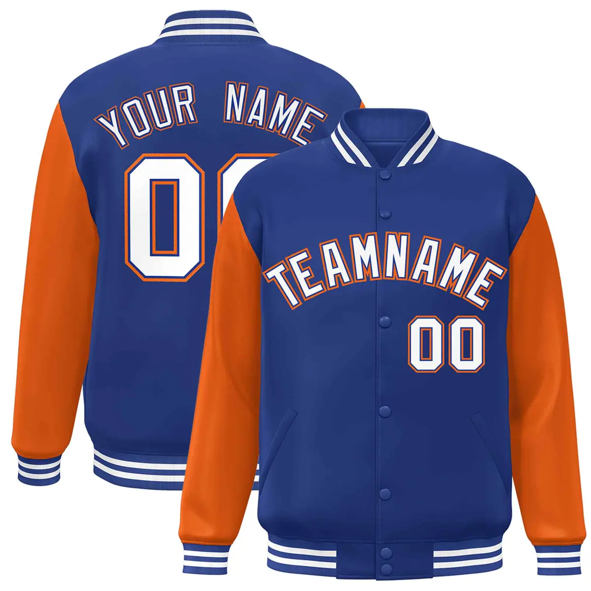 Royal White-Royal Raglan Varsity Full-Snap Letterman Jacket