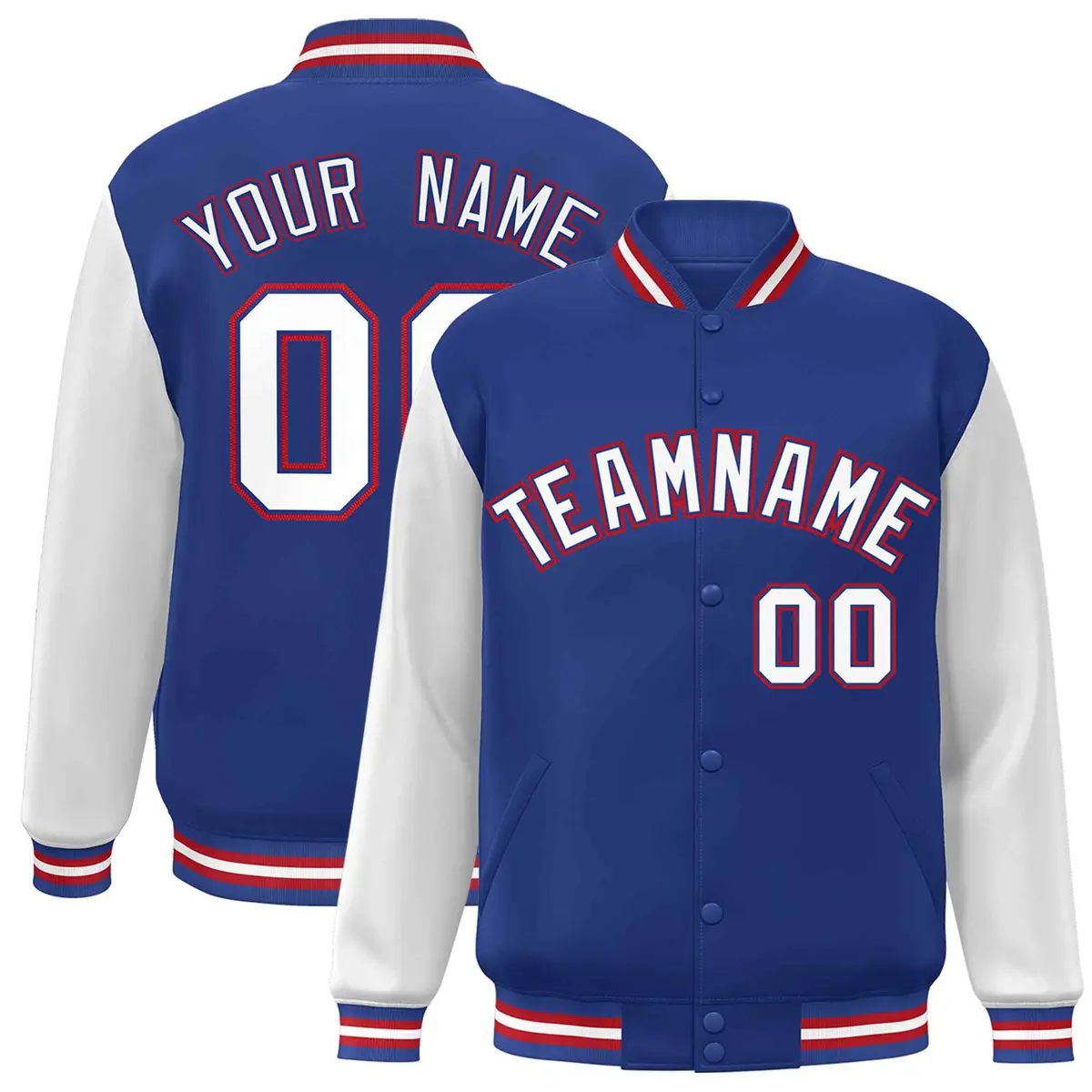Royal White-Royal Raglan Varsity Full-Snap Letterman Jacket