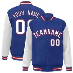 Royal White-Royal Raglan Varsity Full-Snap Letterman Jacket 1