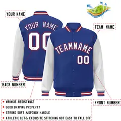 Royal White-Royal Raglan Varsity Full-Snap Letterman Jacket 2