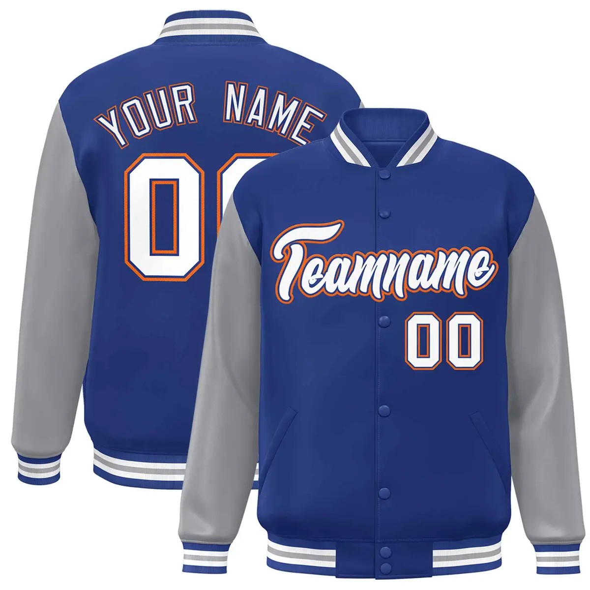 Royal White-Royal Raglan Varsity Full-Snap Letterman Jacket