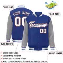 Royal White-Royal Raglan Varsity Full-Snap Letterman Jacket 2