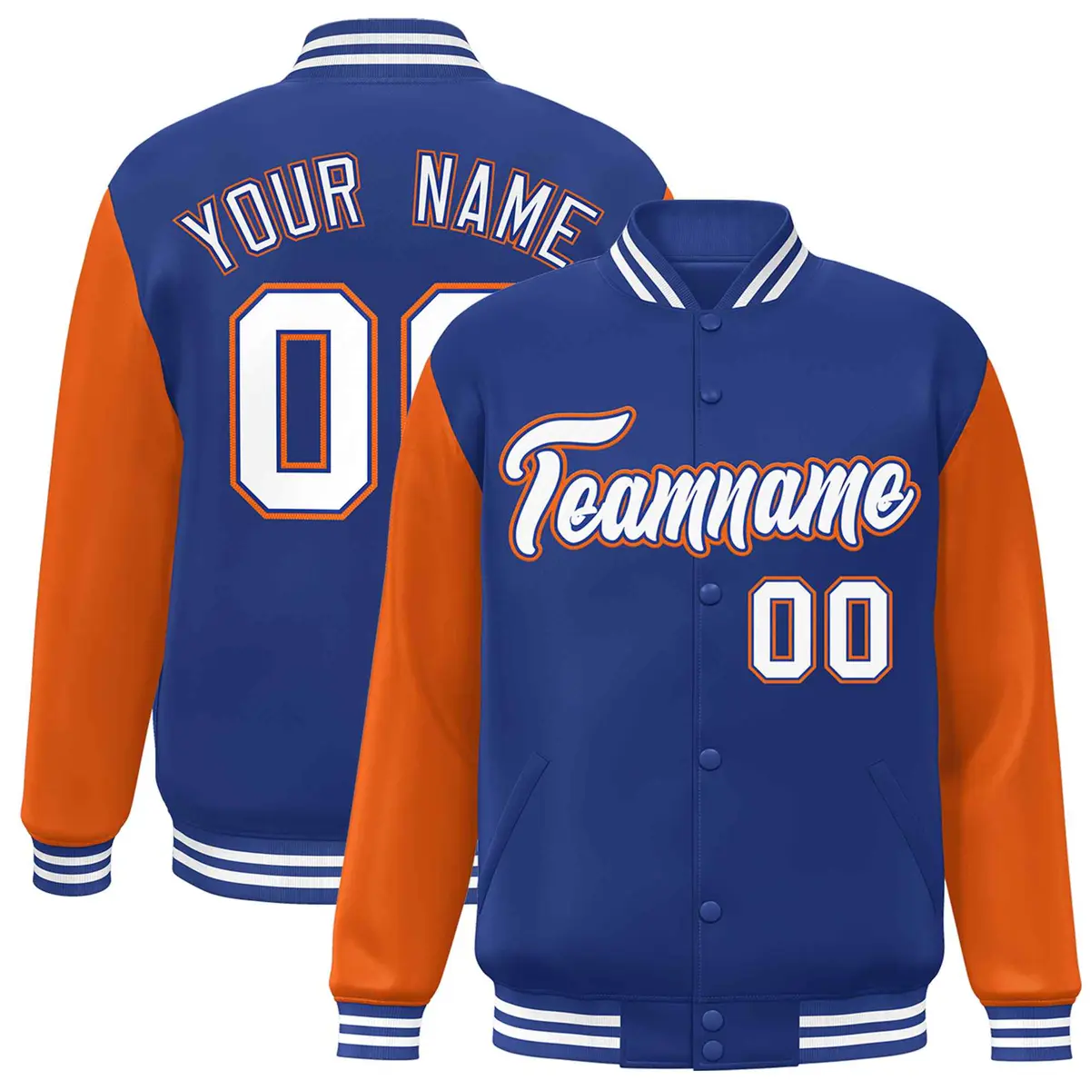 Royal White-Royal Raglan Varsity Full-Snap Letterman Jacket