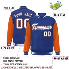 Royal White-Royal Raglan Varsity Full-Snap Letterman Jacket 2