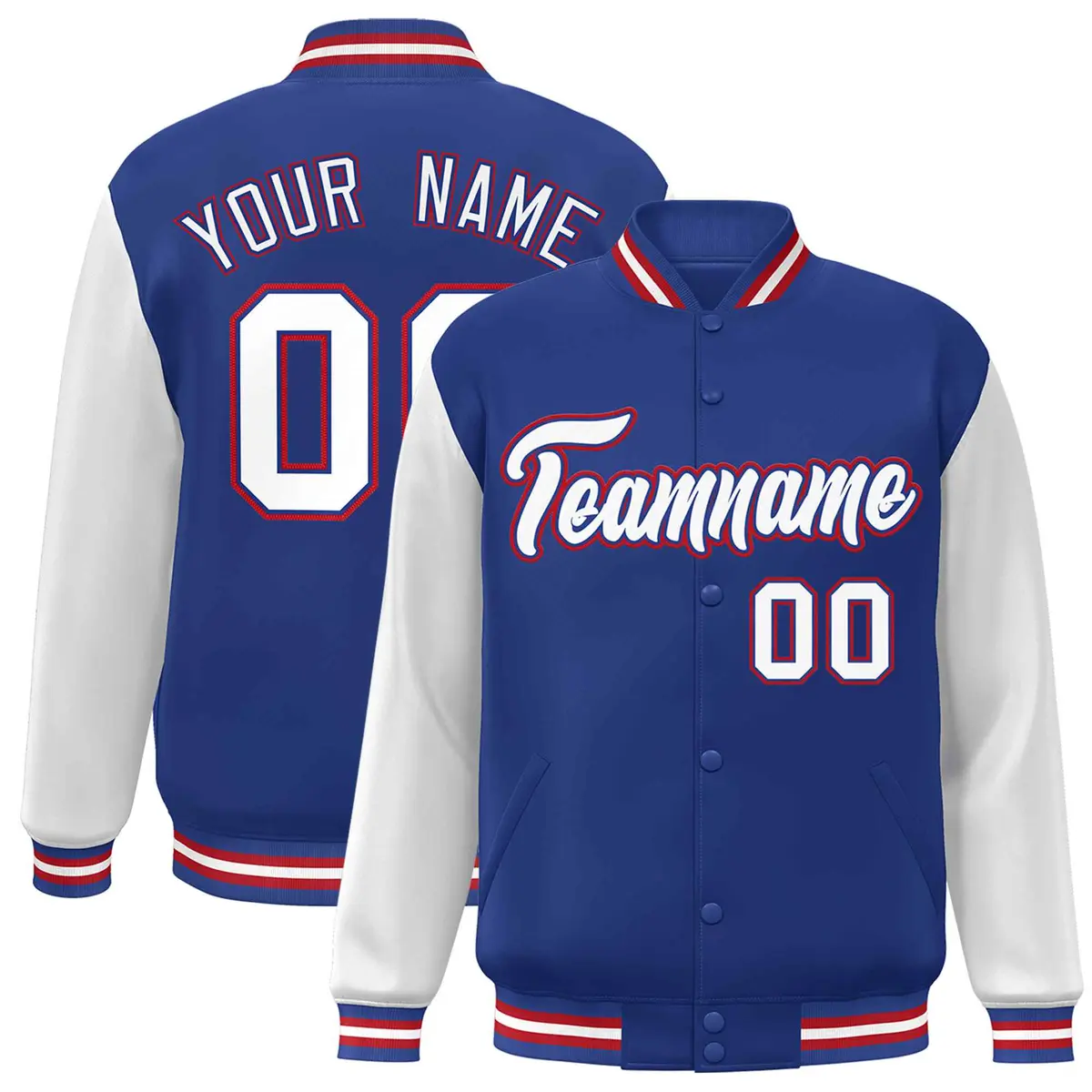 Royal White-Royal Raglan Varsity Full-Snap Letterman Jacket
