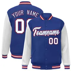 Royal White-Royal Raglan Varsity Full-Snap Letterman Jacket 1