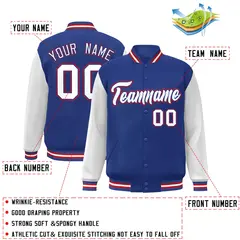 Royal White-Royal Raglan Varsity Full-Snap Letterman Jacket 2