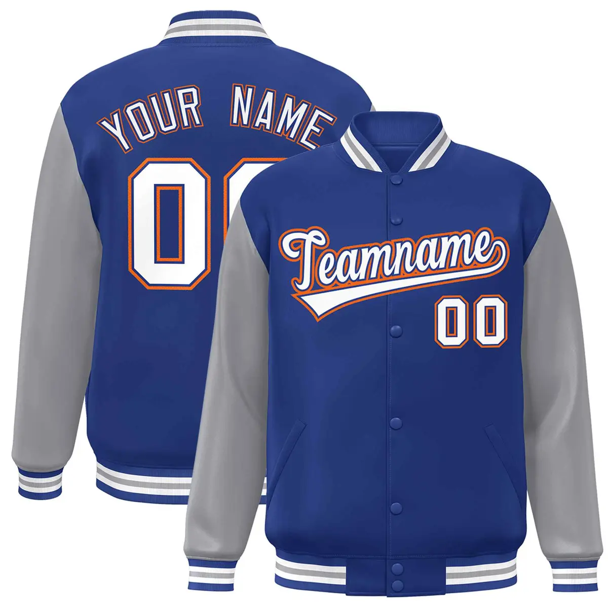 Royal White-Royal Raglan Varsity Full-Snap Letterman Jacket