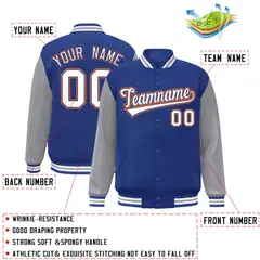 Royal White-Royal Raglan Varsity Full-Snap Letterman Jacket 2