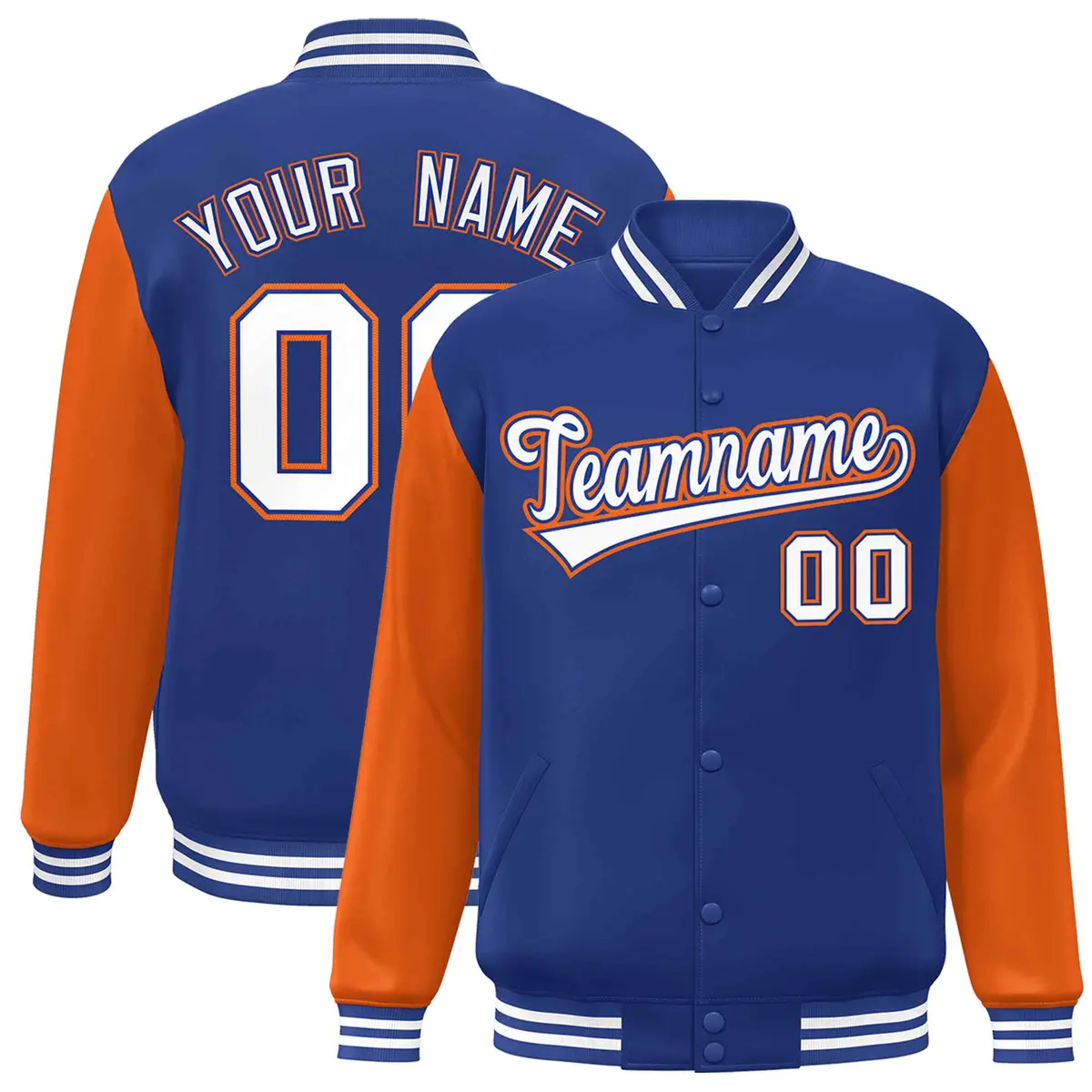 Royal White-Royal Raglan Varsity Full-Snap Letterman Jacket