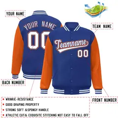 Royal White-Royal Raglan Varsity Full-Snap Letterman Jacket 2