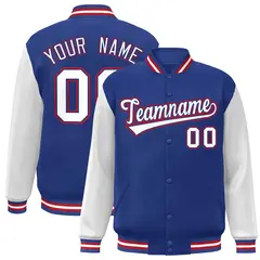 Royal White-Royal Raglan Varsity Full-Snap Letterman Jacket 1