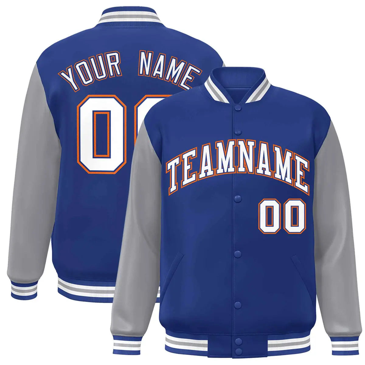 Royal White-Royal Raglan Varsity Full-Snap Letterman Jacket