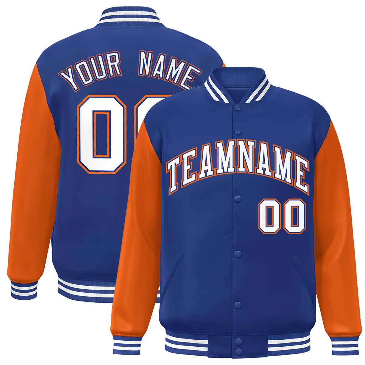 Royal White-Royal Raglan Varsity Full-Snap Letterman Jacket
