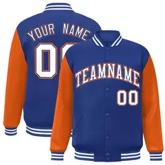 Royal White-Royal Raglan Varsity Full-Snap Letterman Jacket 1