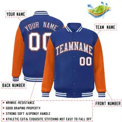 Royal White-Royal Raglan Varsity Full-Snap Letterman Jacket 2