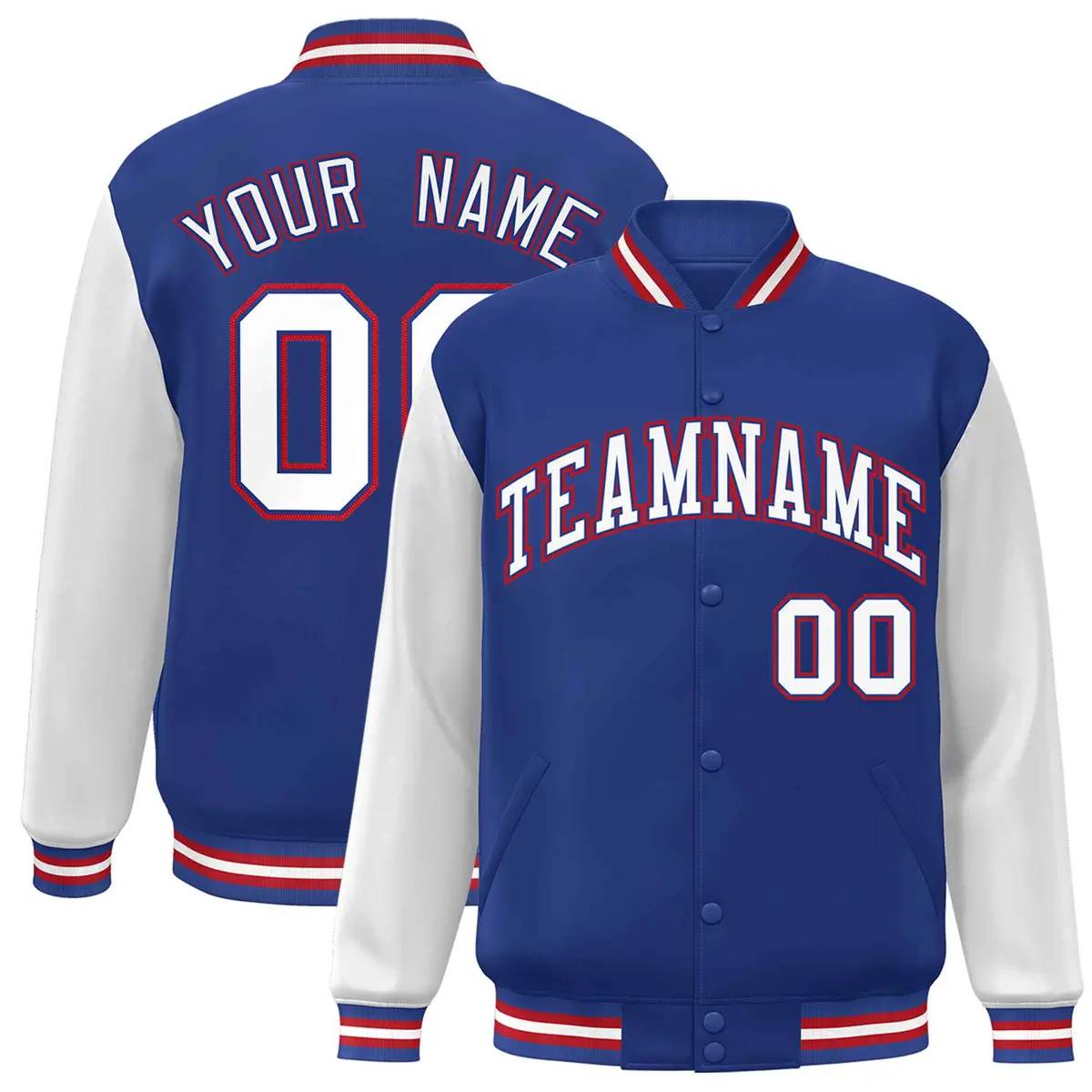 Royal White-Royal Raglan Varsity Full-Snap Letterman Jacket