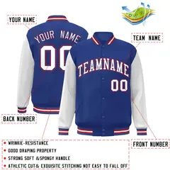 Royal White-Royal Raglan Varsity Full-Snap Letterman Jacket 2