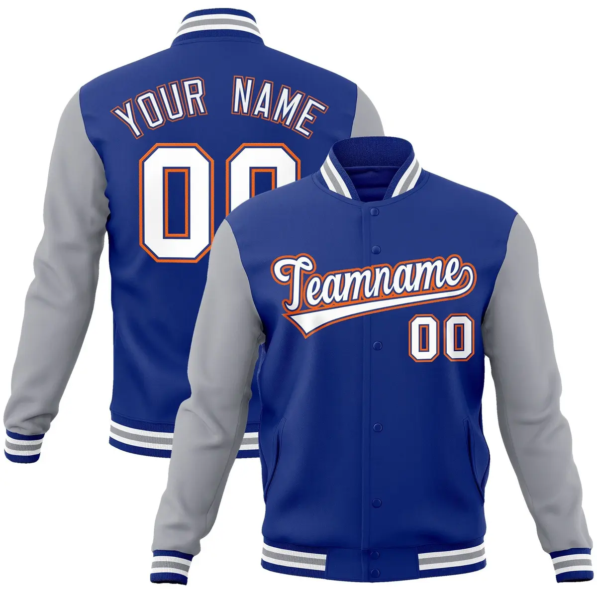 Royal White-Royal Raglan Varsity Full-Snap Letterman Jacket