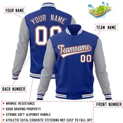 Royal White-Royal Raglan Varsity Full-Snap Letterman Jacket 4