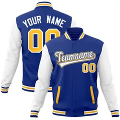 Royal White-Royal Raglan Varsity Full-Snap Letterman Jacket