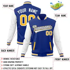 Royal White-Royal Raglan Varsity Full-Snap Letterman Jacket 4