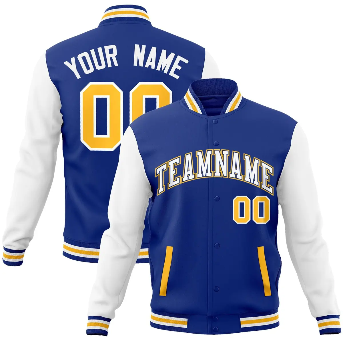 Royal White-Royal Raglan Varsity Full-Snap Letterman Jacket
