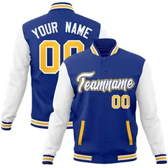 Royal White-Royal Raglan Varsity Full-Snap Letterman Jacket 1
