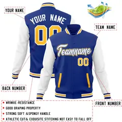 Royal White-Royal Raglan Varsity Full-Snap Letterman Jacket 4