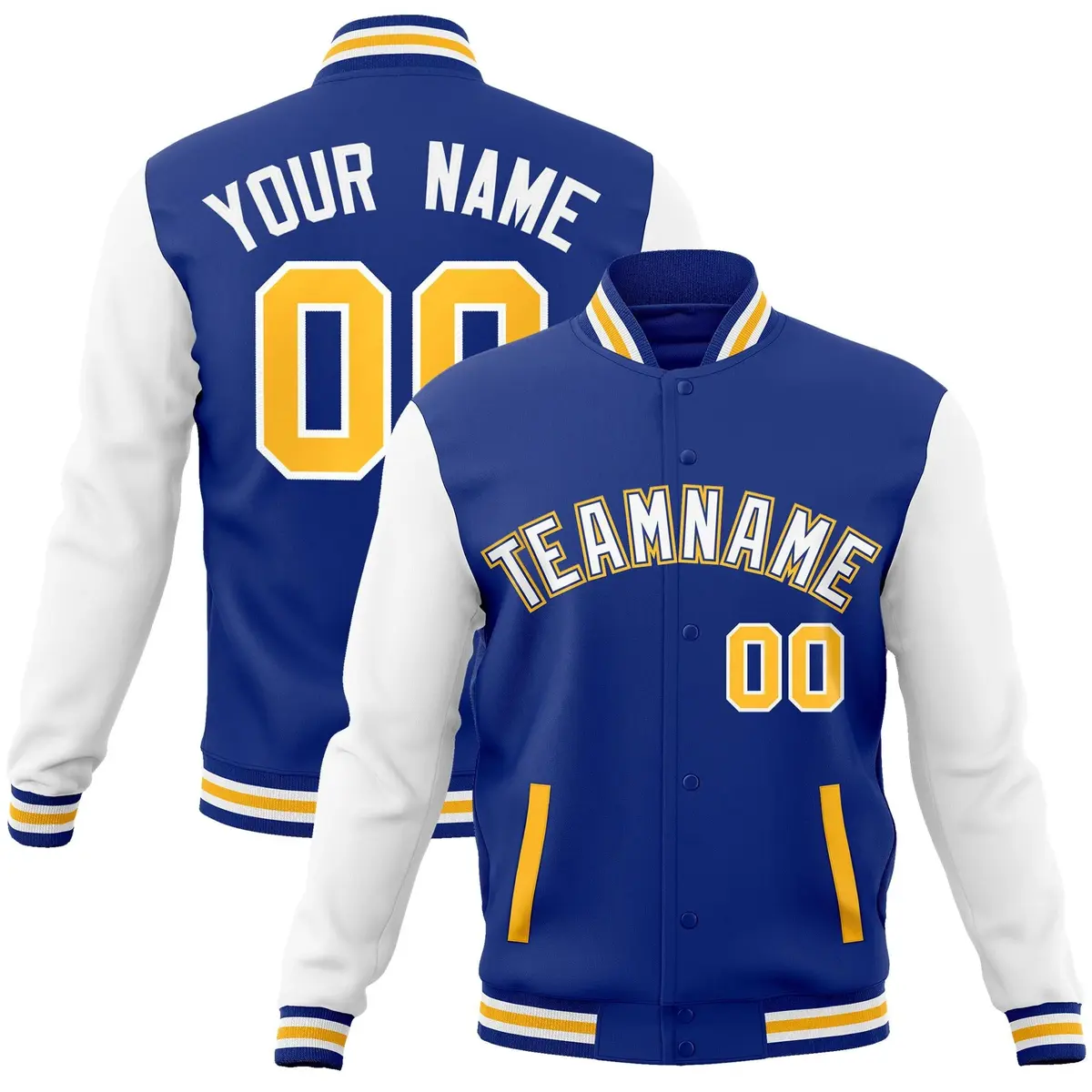 Royal White-Royal Raglan Varsity Full-Snap Letterman Jacket